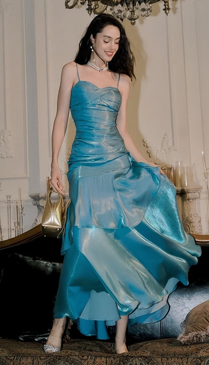 Fashion Burgundy Ruffle Long Prom Dresses Spaghetti Straps Dance Dress,LTP3982