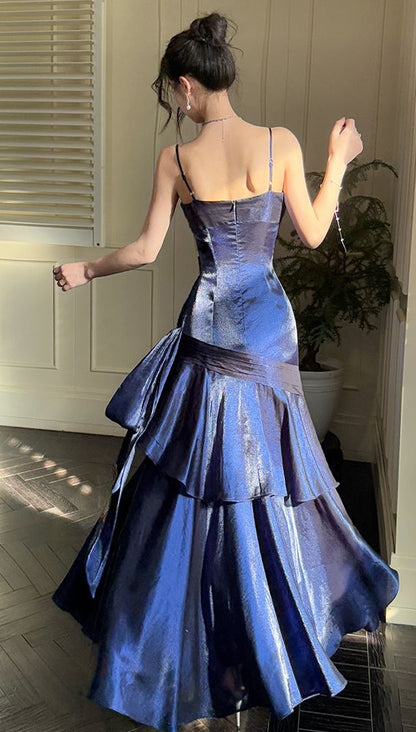 Fashion Burgundy Ruffle Long Prom Dresses Spaghetti Straps Dance Dress,LTP3982