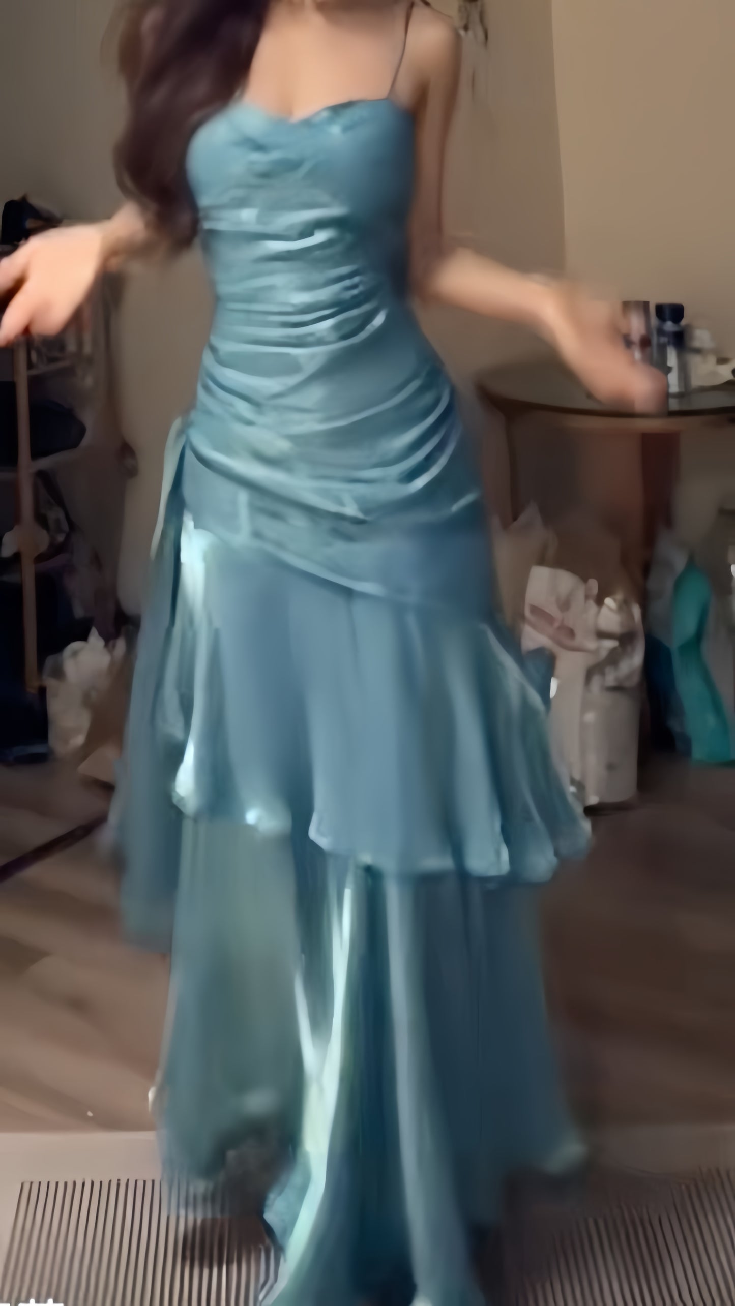 Fashion Burgundy Ruffle Long Prom Dresses Spaghetti Straps Dance Dress,LTP3982