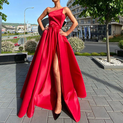 Fast Delivery Sleeveless A-Line Satin Prom Dress