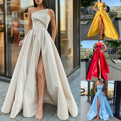 Fast Delivery Sleeveless A-Line Satin Prom Dress