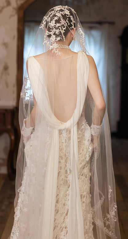 Fling Neck White Mermaid Lace Wedding Dress, Backless Long Bridal Wedding Gown,LTP3671
