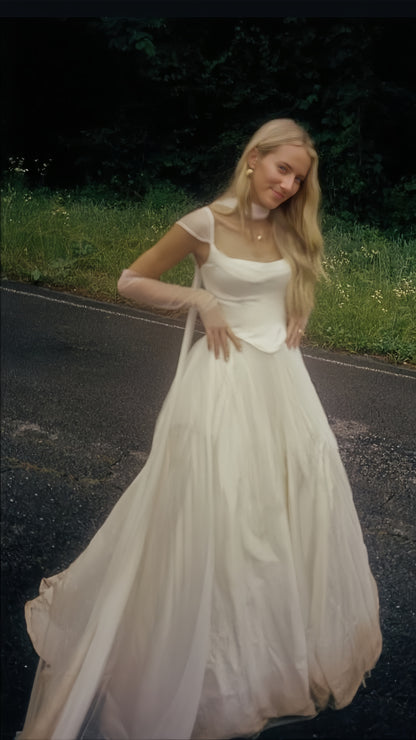 Fluffy White Pleated Wedding Dresses A-Line Bridal Dress, LTP3792