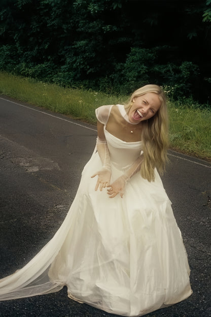 Fluffy White Pleated Wedding Dresses A-Line Bridal Dress, LTP3792