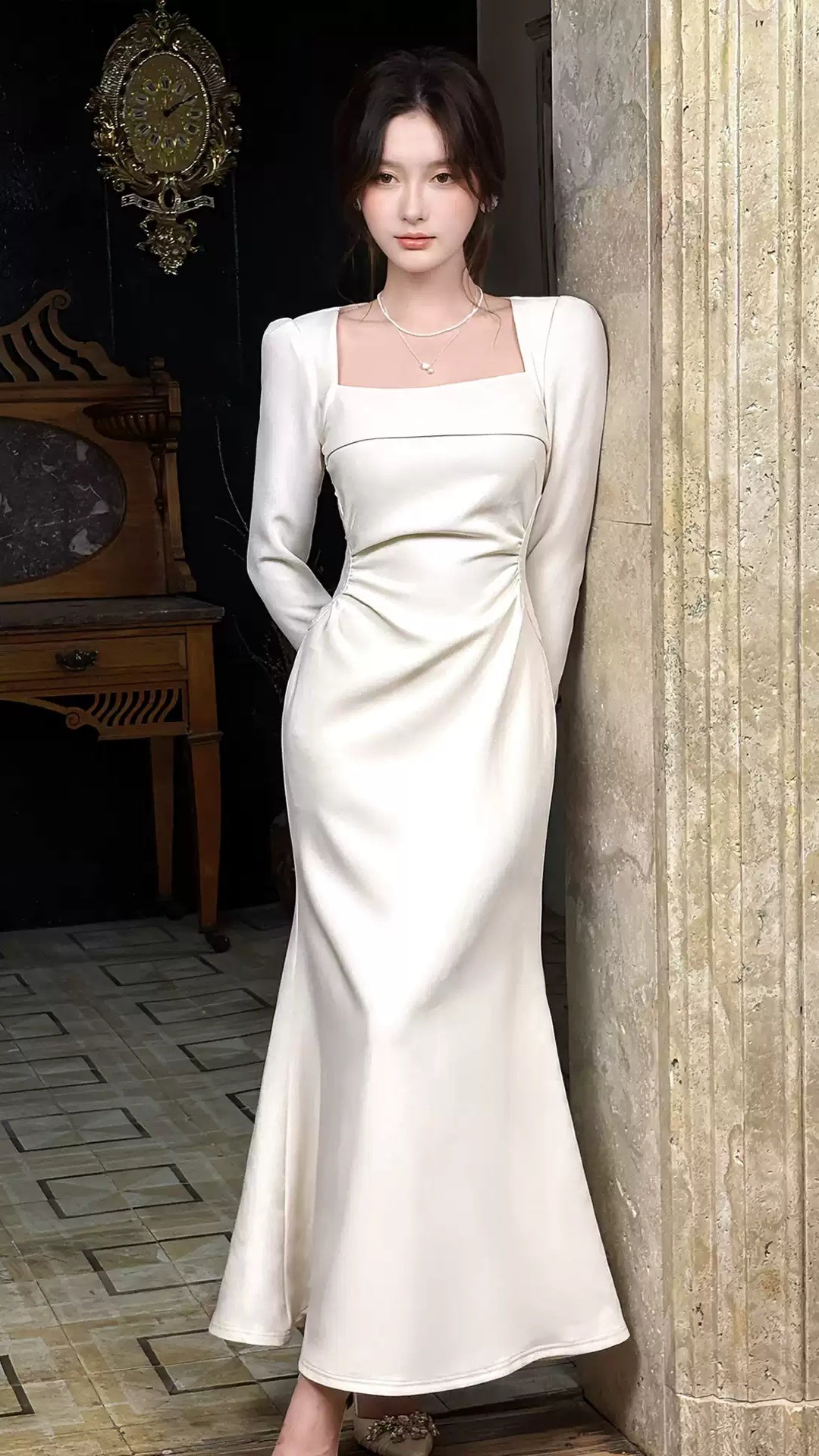 Formal Dress Ivory Mermaid Long Sleeves Party Dress,LTP4379