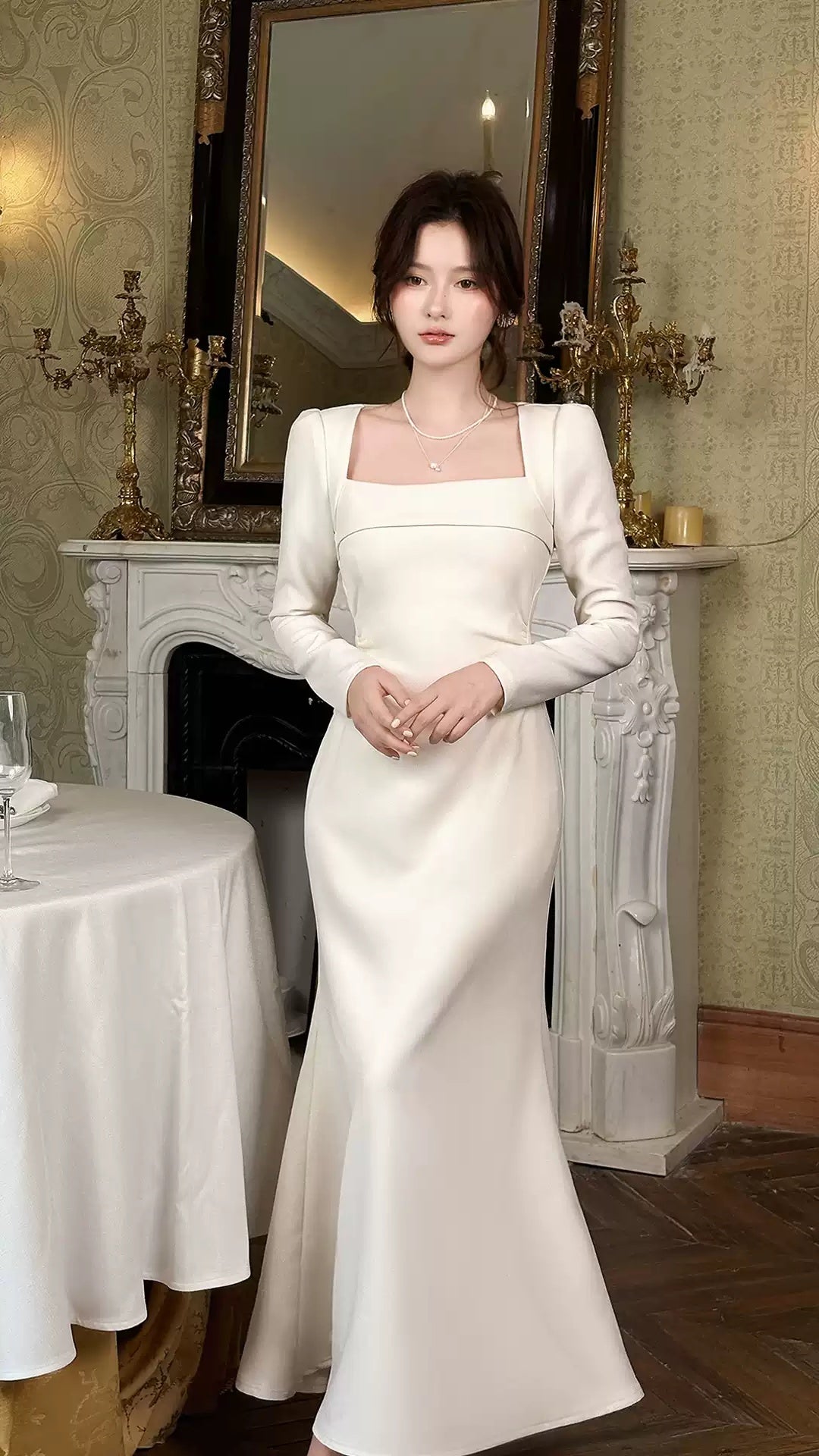 Formal Dress Ivory Mermaid Long Sleeves Party Dress,LTP4379