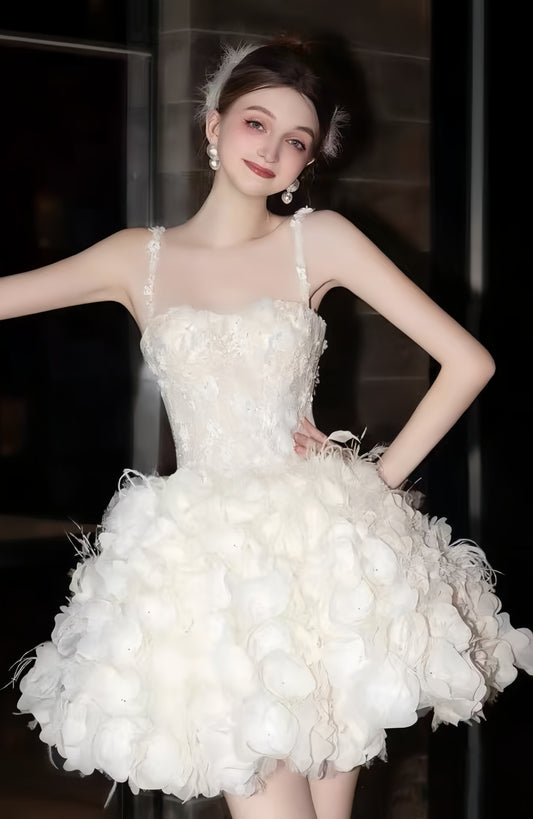 France Romantic Spaghetti Straps Wedding Dresses Floral Short Light Weight Bridal Dress,LTP3924