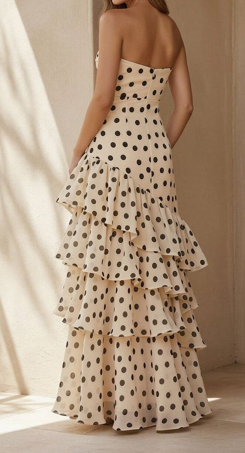 White Black Dots Prom Dress | Sweetheart Ruffle Chiffon Gown Laylatailor Shop White Black Dots Prom Dress | Sweetheart Ruffle Chiffon Gown Laylatailor Shop