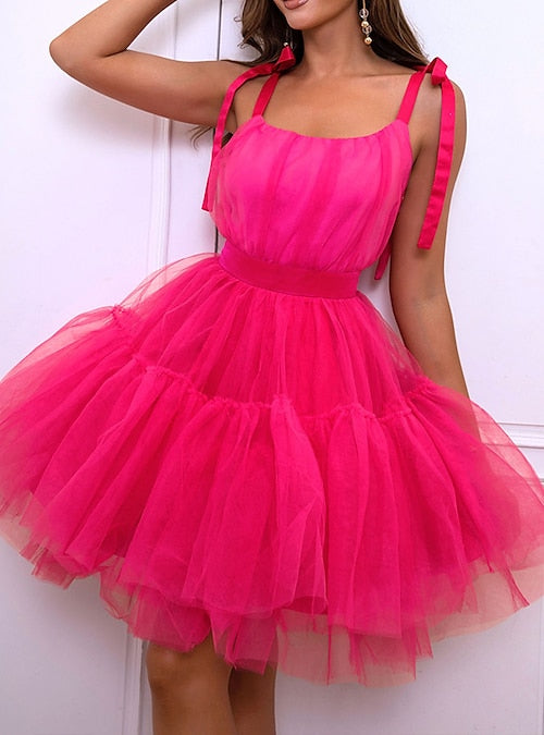 Fuchsia A-Line Tulle Homecoming Dresses Sleeveless Mini Prom Dress, LTP3002