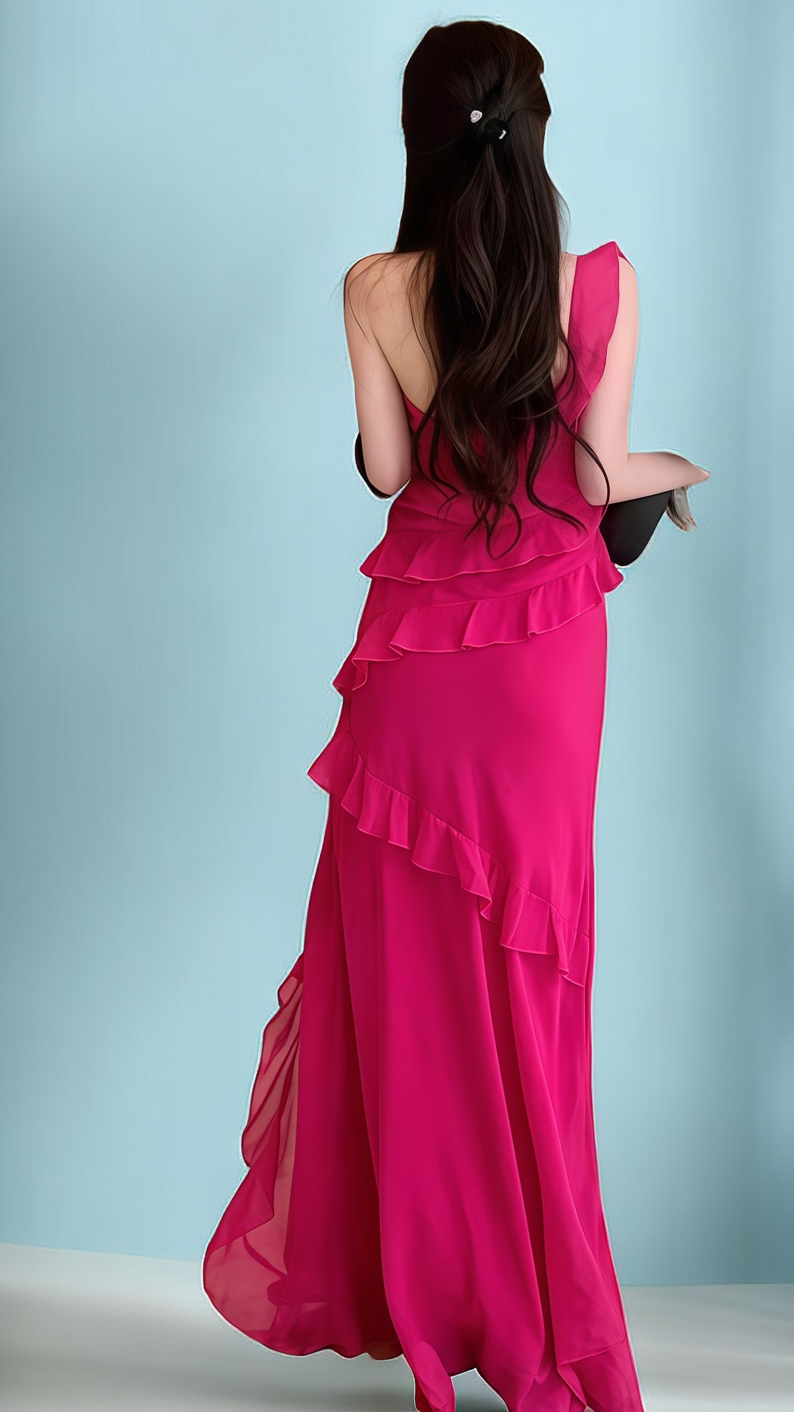 Fuchsia Chiffon Ruffle Party Dresses Spaghetti Straps Prom Dress,LTP3564