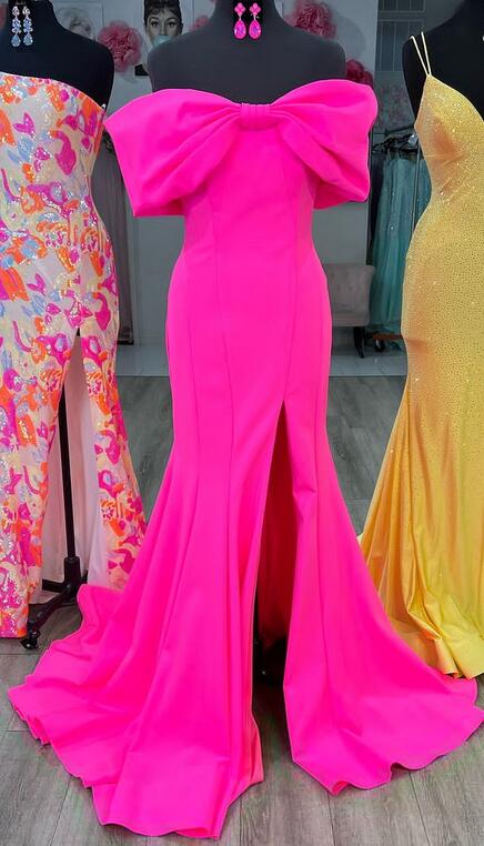 Fuchsia Off The Shoulder Mermaid Long Prom Dress