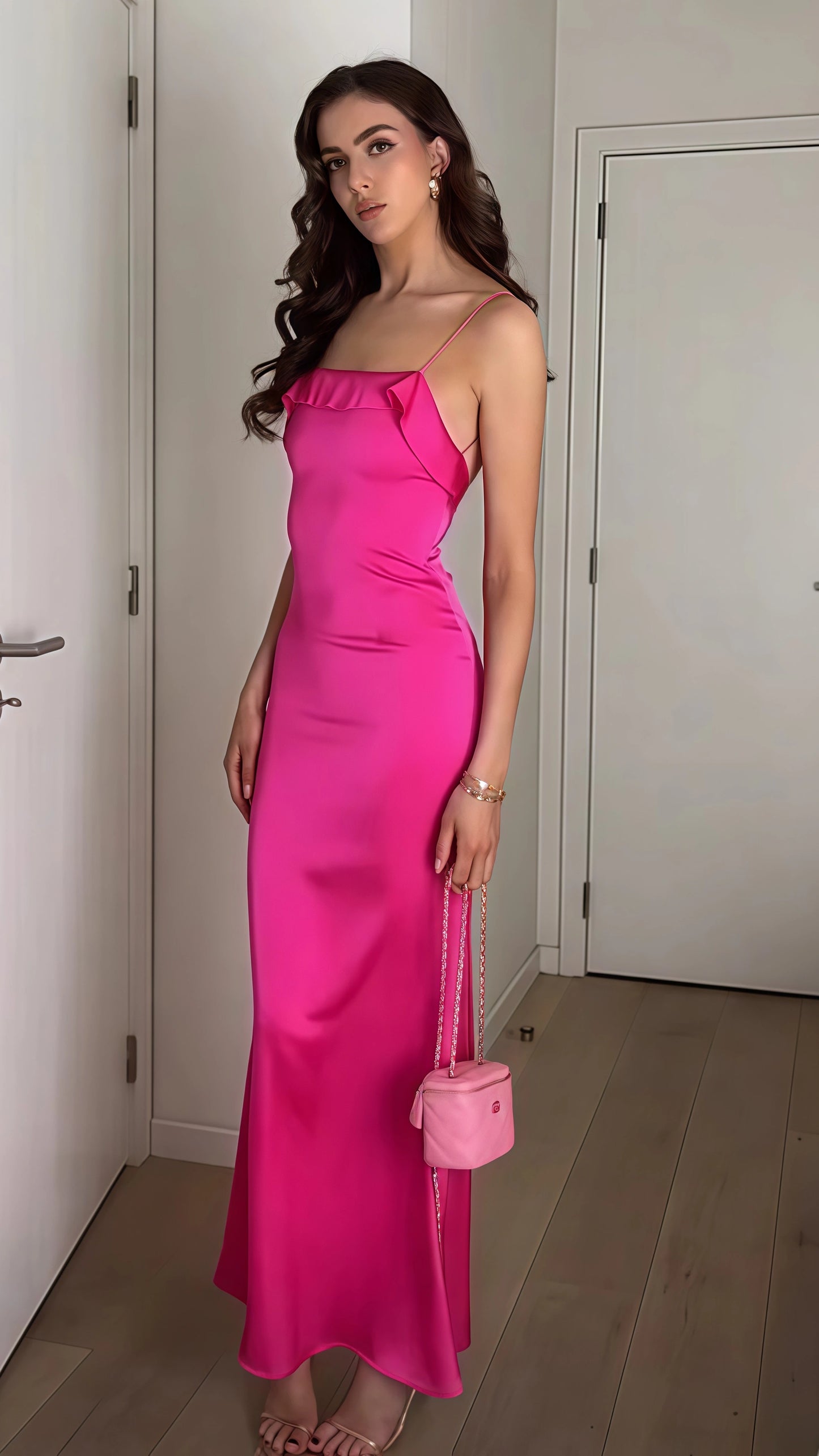 Fuchsia Ruffle Prom Dresses, Sexy Backless Mermaid Party Dress ,LTP3431