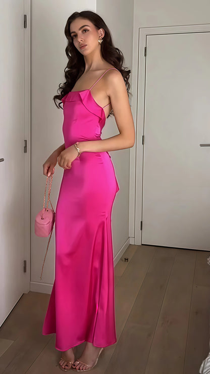 Fuchsia Ruffle Prom Dresses, Sexy Backless Mermaid Party Dress ,LTP3431