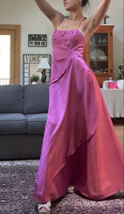 Fuchsia Spaghetti Straps Prom Dress, Beaded Sheath Evening Party Dress,LTP3521