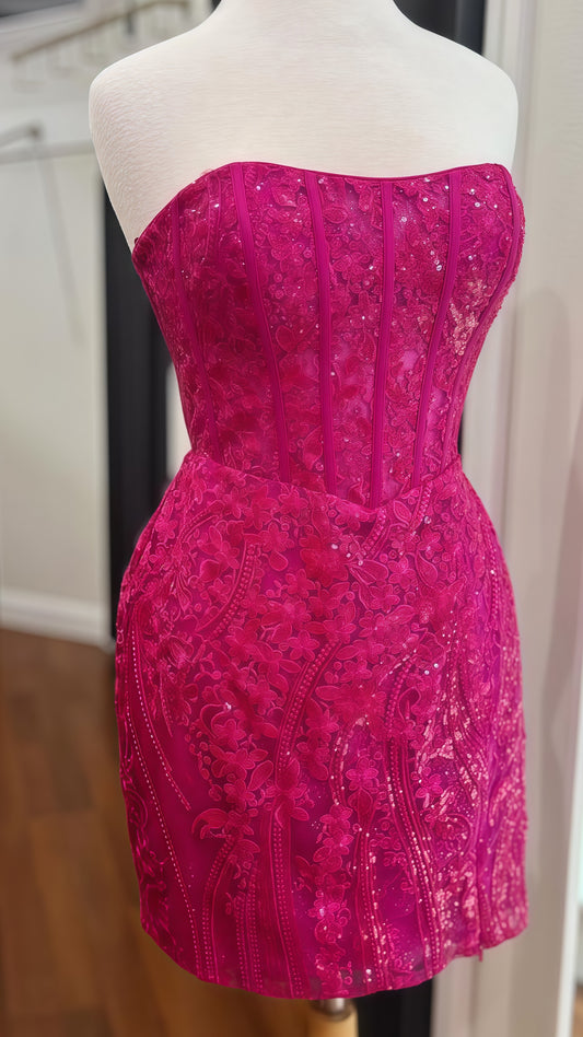 Fuchsia Strapless Bodycon Homecoming Dress, Mini Party Dress,LTP3686