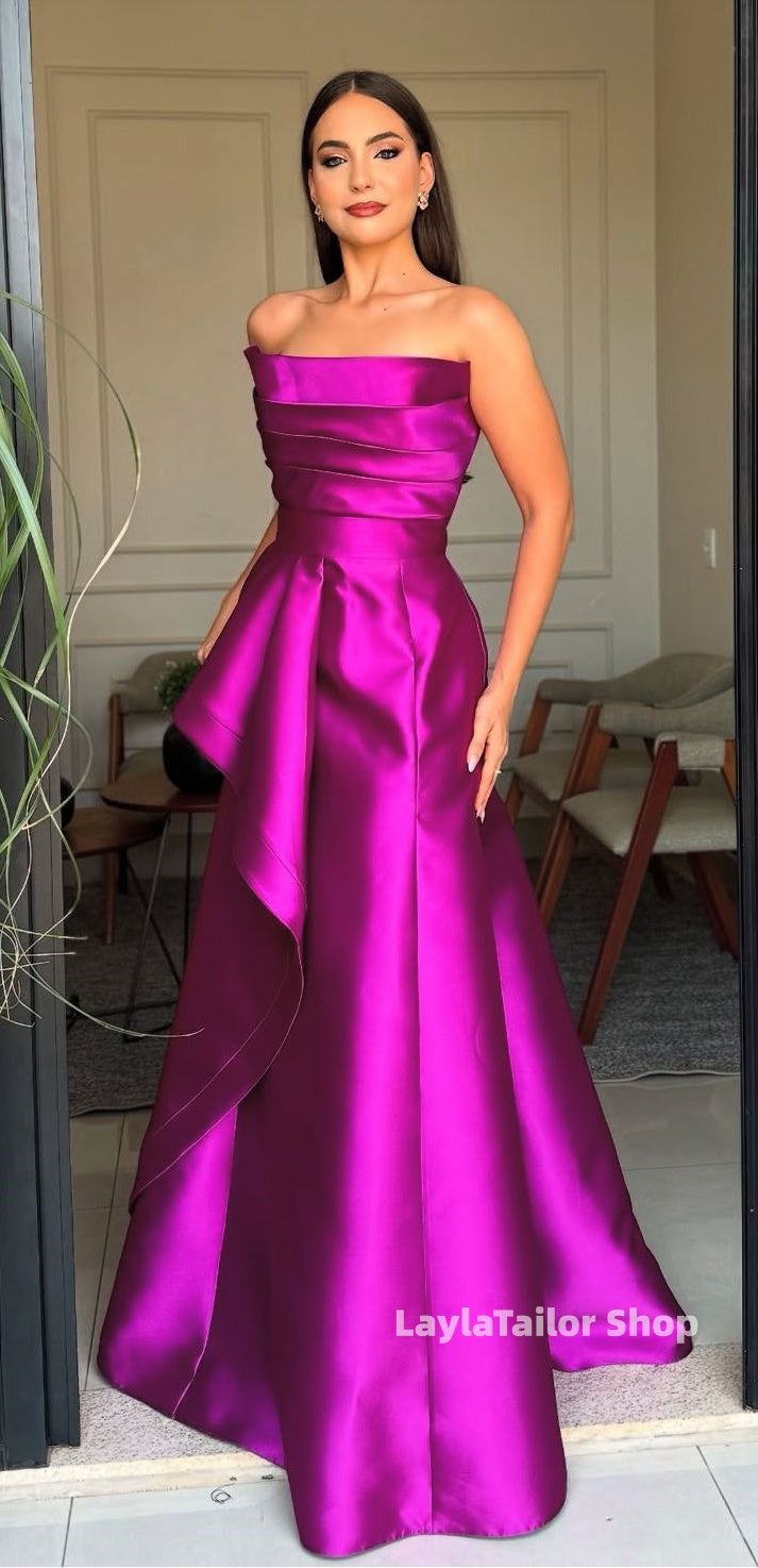 Fuchsia Strapless Ruffle Prom Dresses A-Line Evening Formal Gown,LTP4563