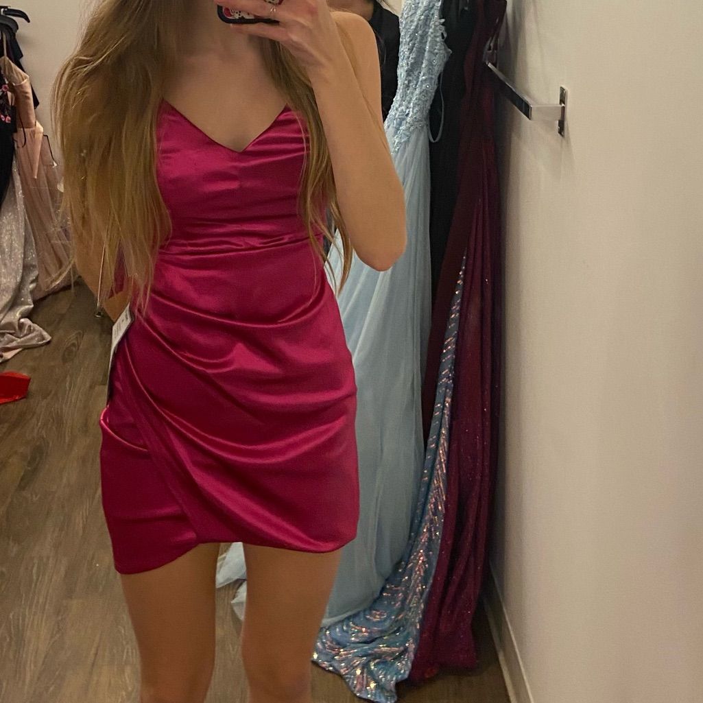 Fuchsia V-Neck Homecoming Dresses Short Graduation Dress, LTP2972