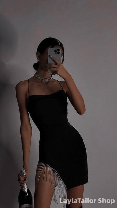 Glitter Black Homecoming Dress Spaghetti Straps Mini Party Dresses With Tassel