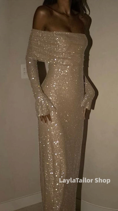Glitter Off The Shoulder Mermaid Prom Dresses Elegant Bridal Dress,LTP3611