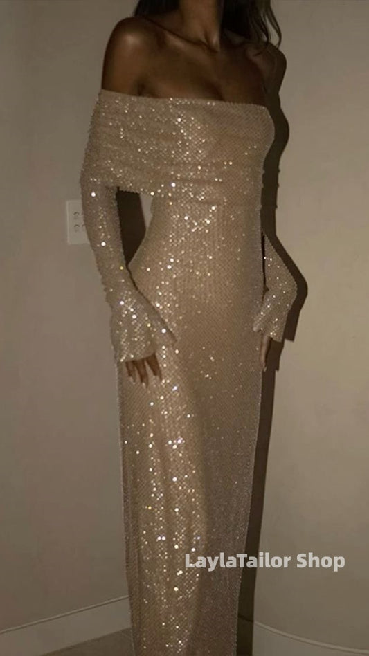 Glitter Off The Shoulder Mermaid Prom Dresses Elegant Bridal Dress,LTP3611
