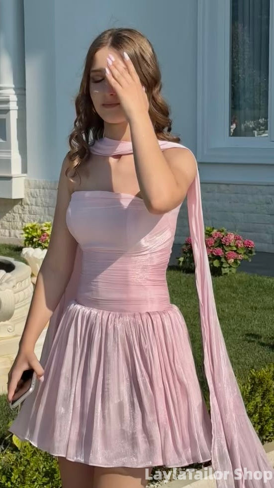 Glitter Pink Strapless Homecoming Dresses Short Party Dress