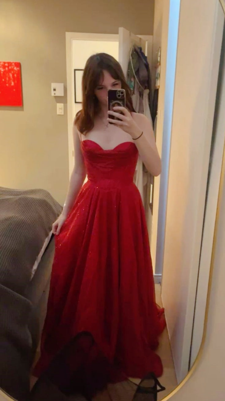 Glitter Red A-line Long Prom Dresses Senior Graduation Dress,LTP4007