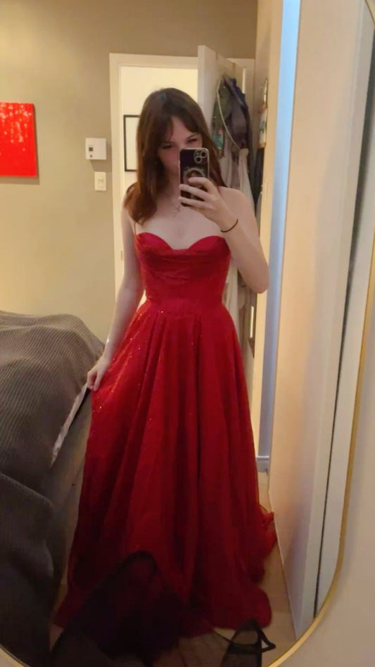 Glitter Red A-line Long Prom Dresses Senior Graduation Dress,LTP4007