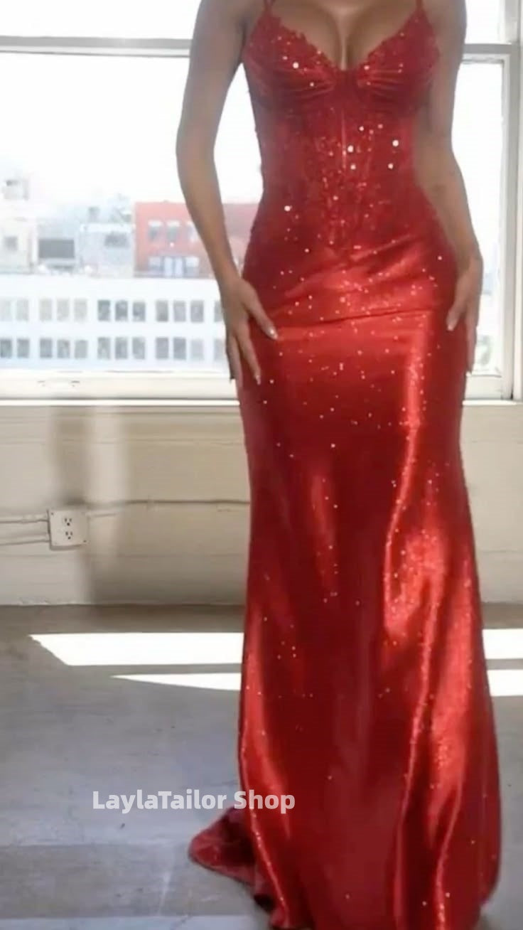 Glitter Red Mermaid Prom Dresses Long Formal Dress,LTP4567