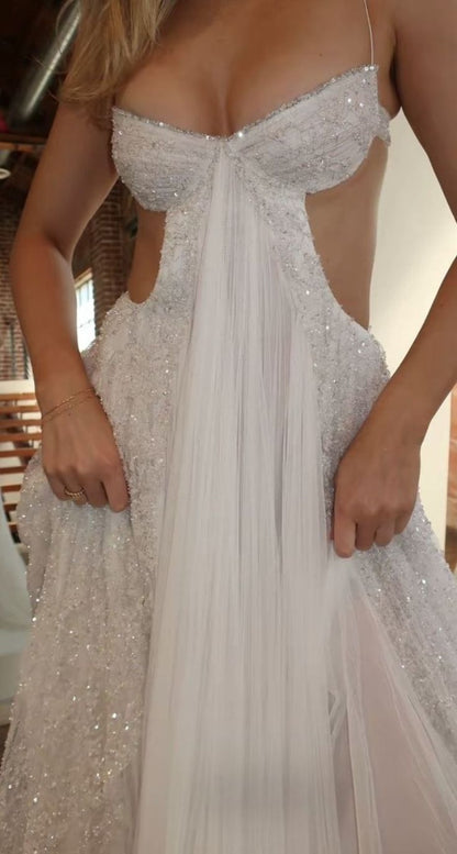 Glitter Spaghetti Straps Wedding Dress Sexy Bridal Dresses,LTP4190