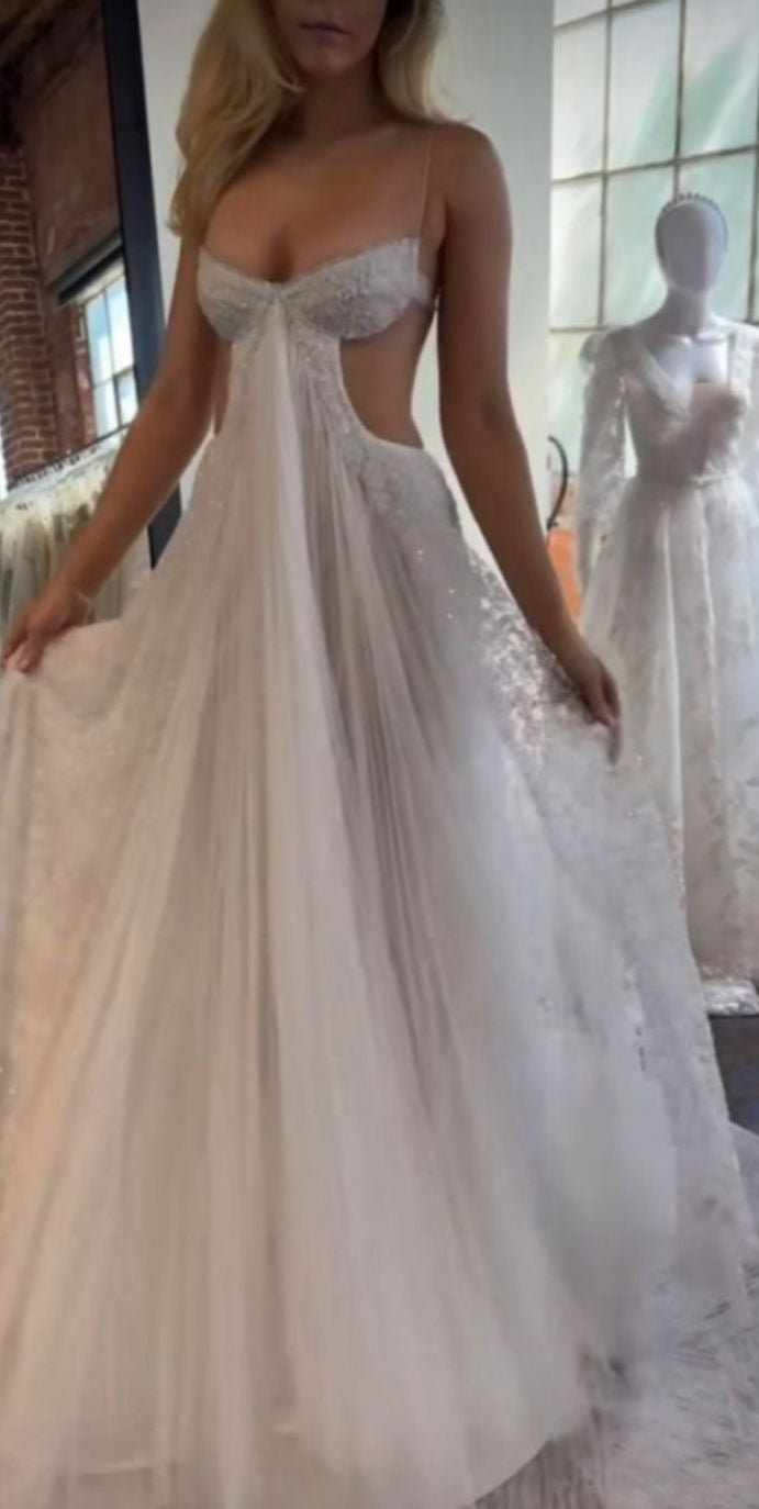 Glitter Spaghetti Straps Wedding Dress Sexy Bridal Dresses,LTP4190