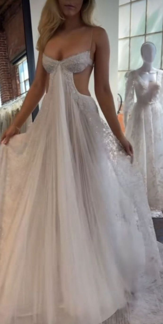 Glitter Spaghetti Straps Wedding Dress Sexy Bridal Dresses,LTP4190