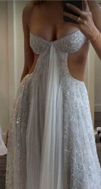 Glitter Spaghetti Straps Wedding Dress Sexy Bridal Dresses,LTP4190