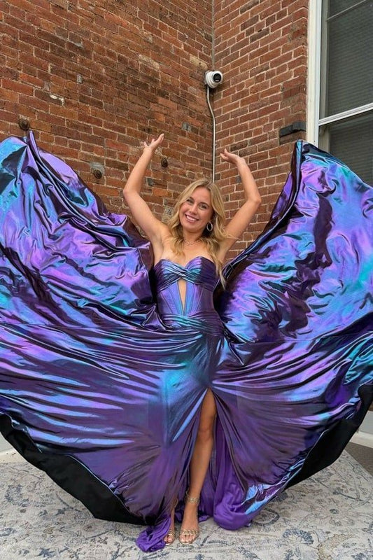 Glitter Sweetheart A-line Prom Dresses Sleeveless Evening Formal Dress With Slit,LTP4175