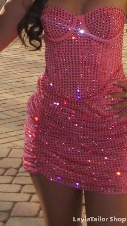 Glitter Sweetheart Pink Homecoming Dress Short Birthday Dresses