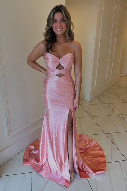 Glitter Yellow Mermaid Sweetheart Long Beaded Prom Dress with Leg Slit