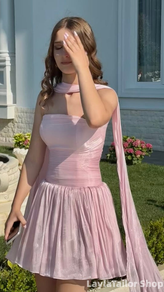 Glitter Pink Strapless Homecoming Dresses Short Party Dress