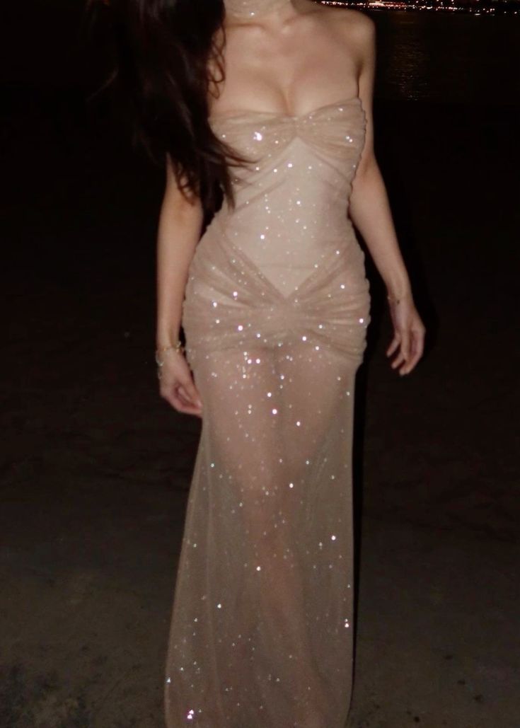 Glitter Champagne Sheath Prom Dress, Sexy See Through Party Dress, LTP3493