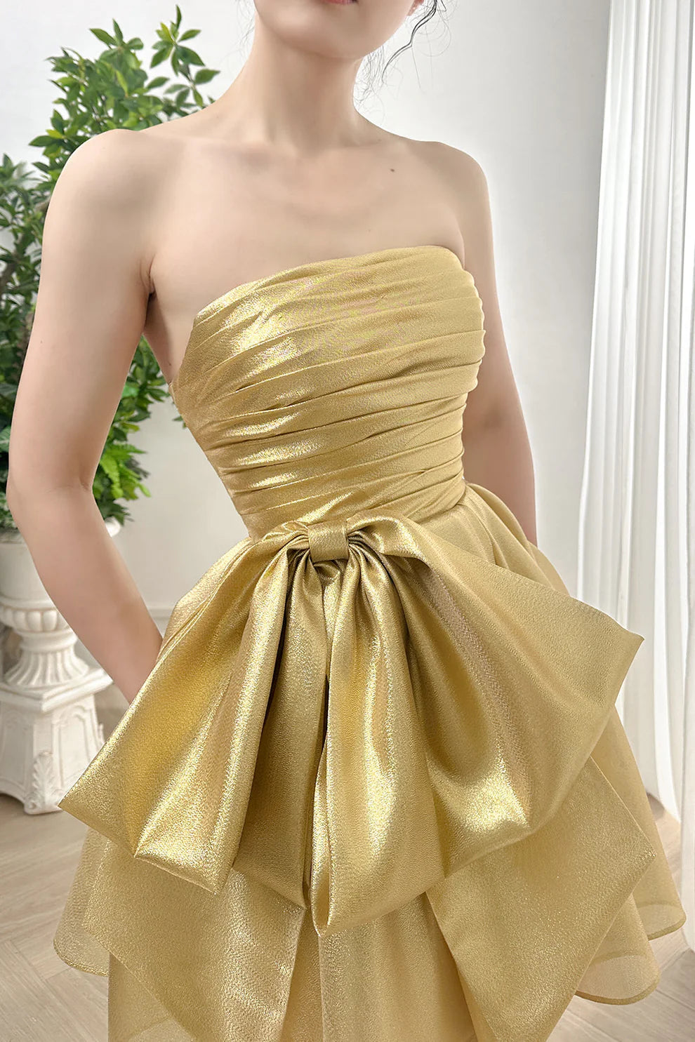 Gold Strapless A-Line Organza Homecoming Dresses, LTP3205