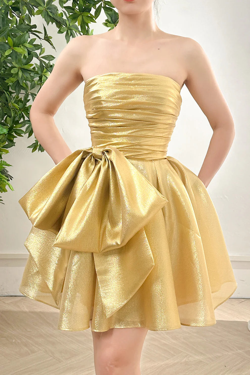 Gold Strapless A-Line Organza Homecoming Dresses, LTP3205