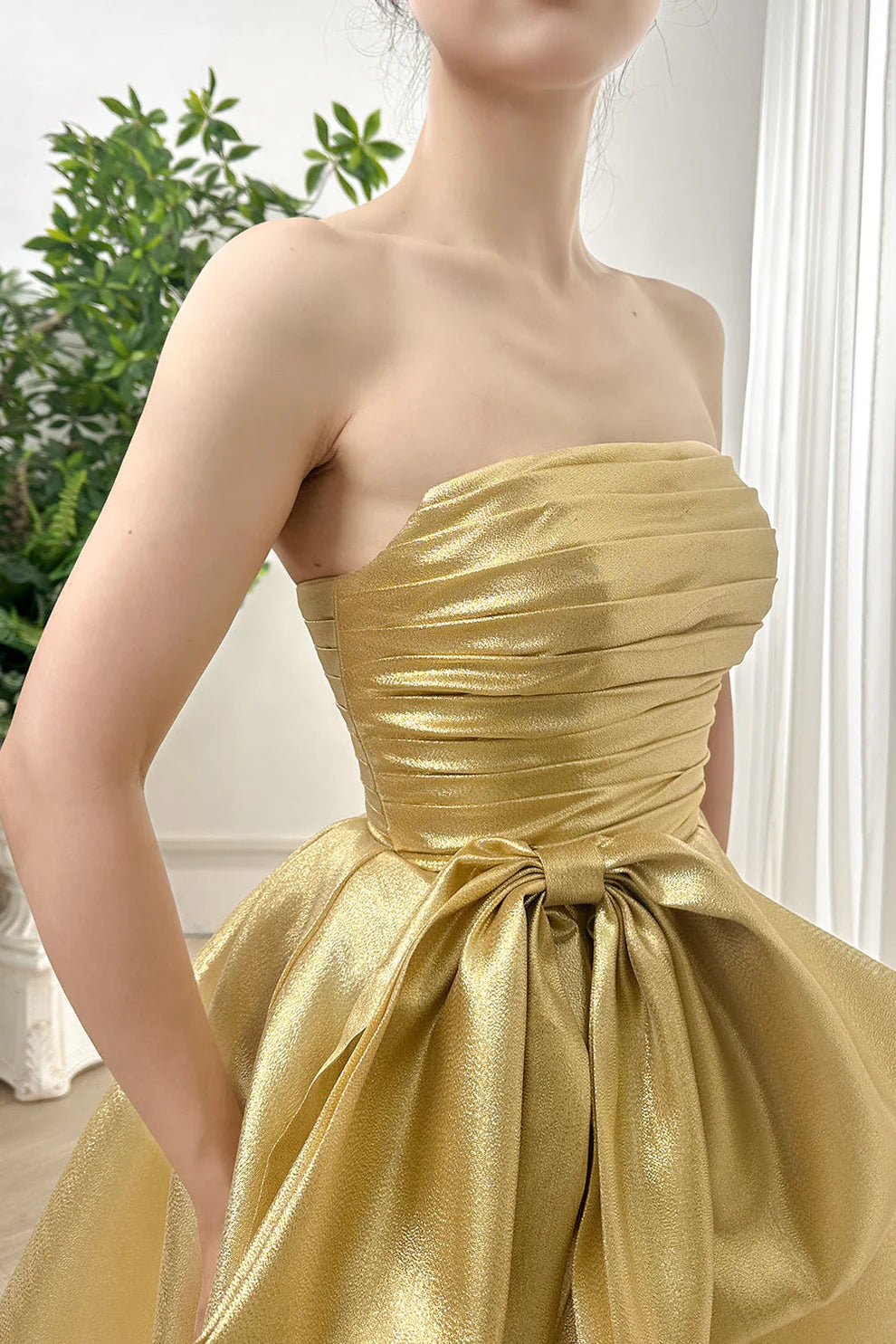 Gold Strapless A-Line Organza Homecoming Dresses, LTP3205