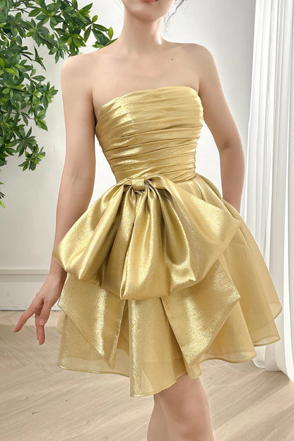 Gold Strapless A-Line Organza Homecoming Dresses, LTP3205