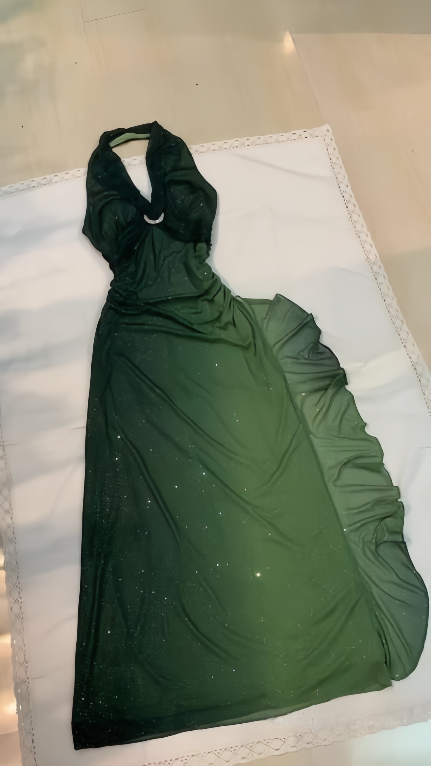 Green Halter Chiffon Prom Dresses Glitter Long Evening Party Dress,LTP4057
