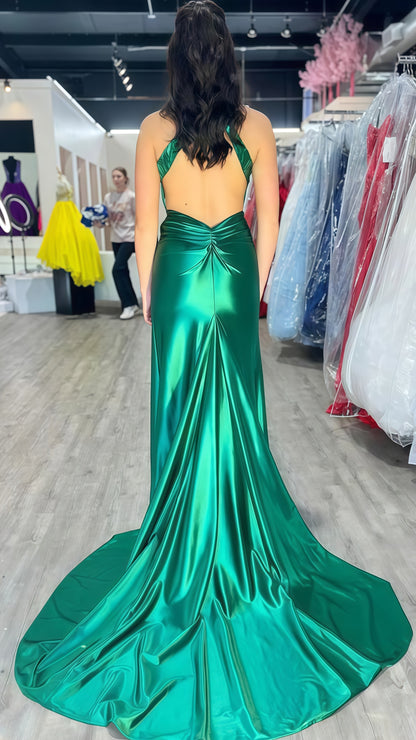 Green Halter Mermaid Prom Dresses, Mirror Prom Evening Dress,LTP3428