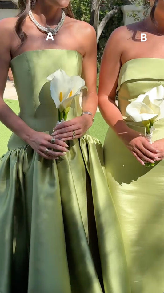 Green Strapless Bridesmaid Dresses Custom Made Satin Bridesmaid Gown
