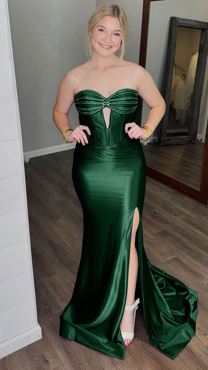 Green Sweetheart Mermaid Prom Dresses With Split,LTP4226
