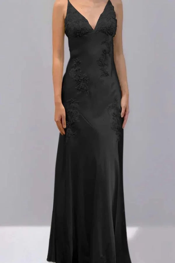 Green Mermaid V Neck Appliques Satin Open Back Long Prom Dress Outfits,LTP4433