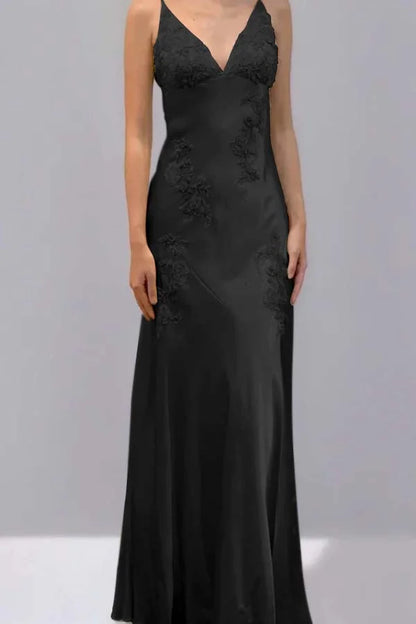 Green Mermaid V Neck Appliques Satin Open Back Long Prom Dress Outfits,LTP4433