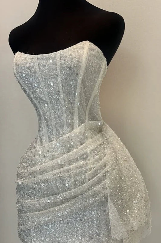 Glitter Strapless Bodycon Homecoming Dresses Pleated Cocktail Dress, LTP3782