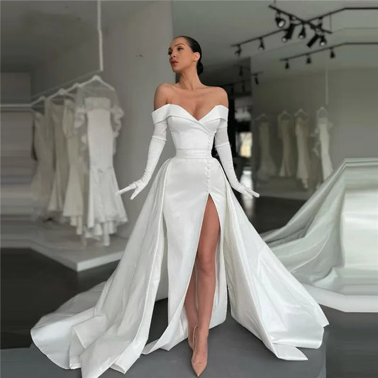 Same Style On Sale Laylatailor Shop White Satin Off The Shoulder Overskirt Wedding Dresses 2023 Bridal Gown Custom Made