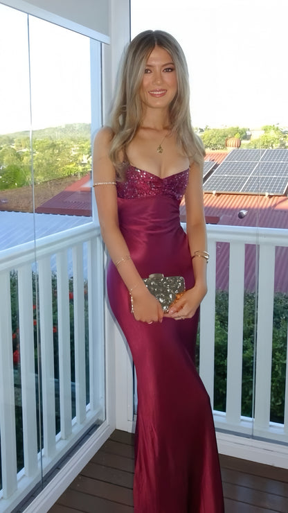 Halter Burgundy Long Prom Dresses Sleeveless Mermaid Party Dress,LTP4298